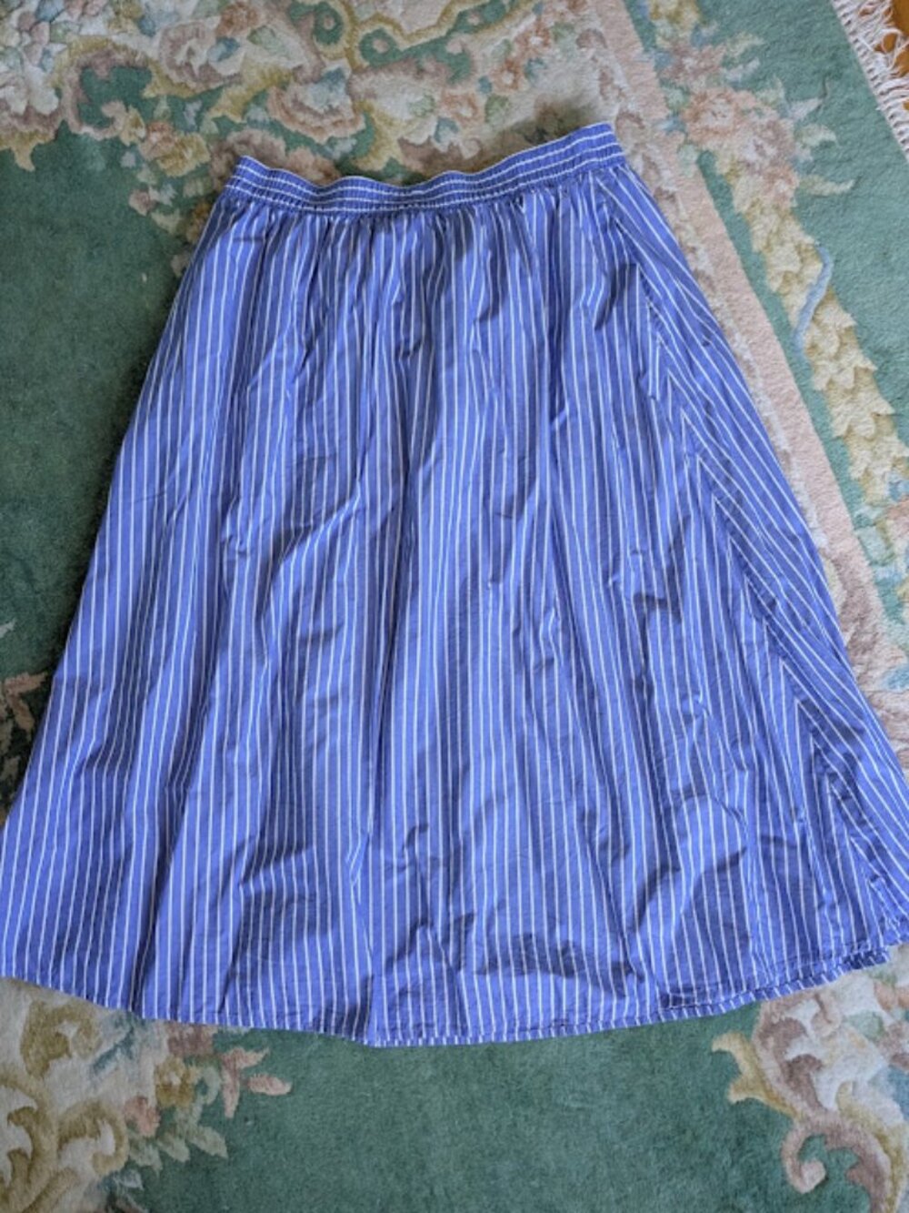 GAP Women Sz XL Skirt Blue White Pinstripe Pockets Poplin Midi 100% Cotton